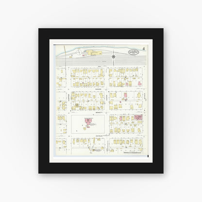 Old map wall art mockup — black gallery frame with white mat — Sanborn Fire Insurance Map from Bridgeport, Belmont County, Ohio (1910), Sheet #0004
