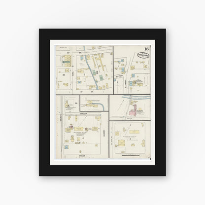 Old map wall art mockup — black gallery frame with white mat — Sanborn Fire Insurance Map from San Antonio, Bexar County, Texas (1888), Sheet #0016