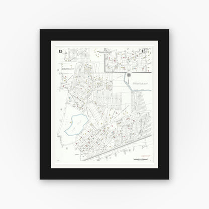 Old map wall art mockup — black gallery frame with white mat — Sanborn Fire Insurance Map from Glen Ellyn, Du Page County, Illinois (1940), Sheet #0015