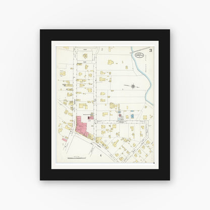 Old map wall art mockup — black gallery frame with white mat — Sanborn Fire Insurance Map from Onancock, Accomack County, Virginia (1912), Sheet #0003