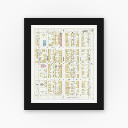 Old map wall art mockup — black gallery frame with white mat — Sanborn Fire Insurance Map from Ashland, Schuylkill County, Pennsylvania (1902), Sheet #0003