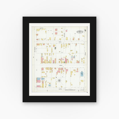 Old map wall art mockup — black gallery frame with white mat — Sanborn Fire Insurance Map from New Braunfels, Comal County, Texas (1902), Sheet #0002