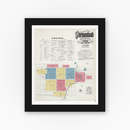 Old map wall art mockup — black gallery frame with white mat — Sanborn Fire Insurance Map from Shenandoah, Schuylkill County, Pennsylvania (1908), Sheet #0001