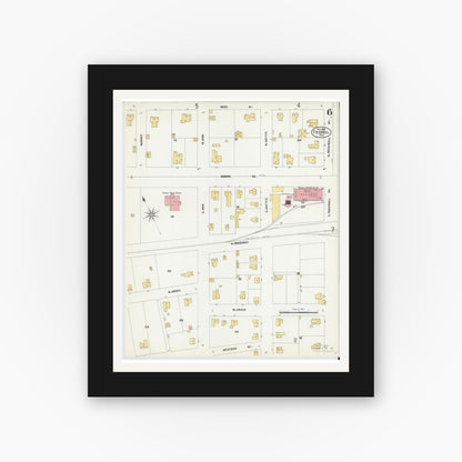 Old map wall art mockup — black gallery frame with white mat — Sanborn Fire Insurance Map from Terrell, Kaufman County, Texas (1902), Sheet #0006