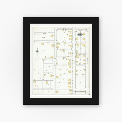 Old map wall art mockup — black gallery frame with white mat — Sanborn Fire Insurance Map from McKinney, Collin County, Texas (1920), Sheet #0021