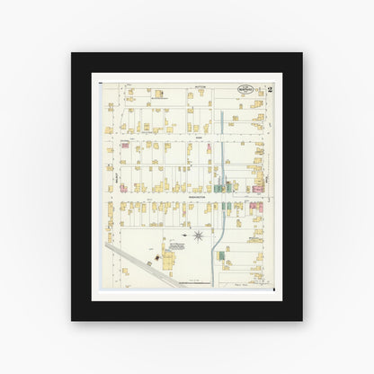Old map wall art mockup — black gallery frame with white mat — Sanborn Fire Insurance Map from New Paris, Preble County, Ohio (1901), Sheet #0002