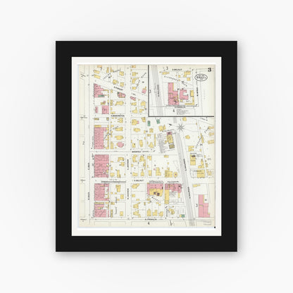 Old map wall art mockup — black gallery frame with white mat — Sanborn Fire Insurance Map from Brazil, Clay County, Indiana (1902), Sheet #0003