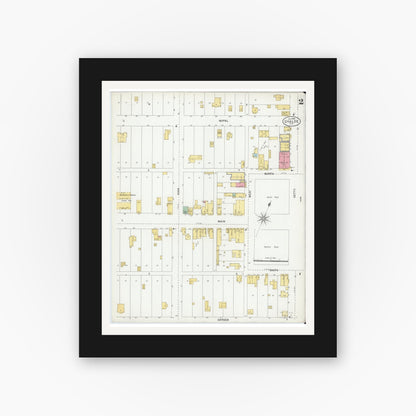 Old map wall art mockup — black gallery frame with white mat — Sanborn Fire Insurance Map from Uvalde, Uvalde County, Texas (1900), Sheet #0002