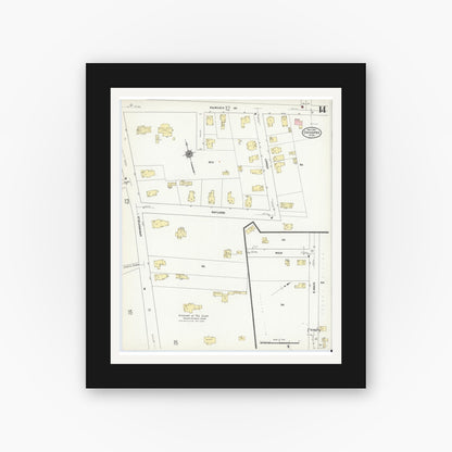 Old map wall art mockup — black gallery frame with white mat — Sanborn Fire Insurance Map from Chicopee, Hampden County, Massachusetts (1910), Sheet #0014