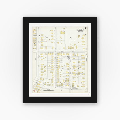 Old map wall art mockup — black gallery frame with white mat — Sanborn Fire Insurance Map from Gloversville, Fulton County, New York (1902), Sheet #0006
