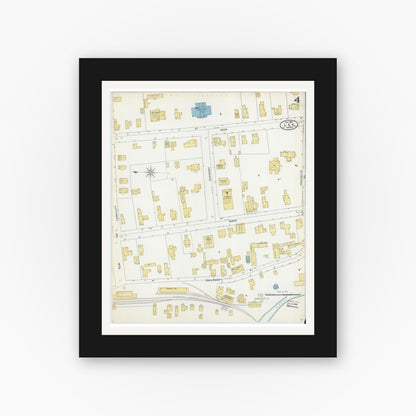 Old map wall art mockup — black gallery frame with white mat — Sanborn Fire Insurance Map from Lee, Berkshire County, Massachusetts (1905), Sheet #0004