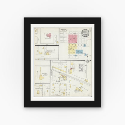 Old map wall art mockup — black gallery frame with white mat — Sanborn Fire Insurance Map from Bourbon, Marshall County, Indiana (1892) - Complete Map Set