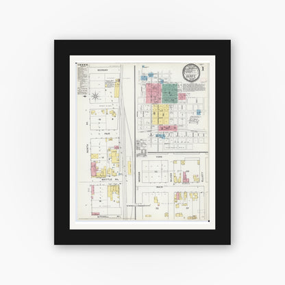 Old map wall art mockup — black gallery frame with white mat — Sanborn Fire Insurance Map from Olney, Richland County, Illinois (1892) - Complete Map Set