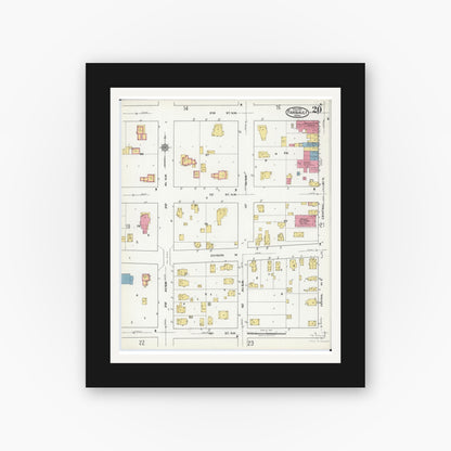 Old map wall art mockup — black gallery frame with white mat — Sanborn Fire Insurance Map from Faribault, Rice County, Minnesota (1921), Sheet #0020