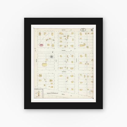 Old map wall art mockup — black gallery frame with white mat — Sanborn Fire Insurance Map from Ada, Norman County, Minnesota (1904), Sheet #0004