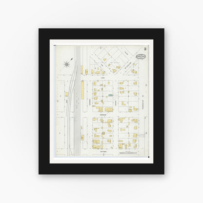 Old map wall art mockup — black gallery frame with white mat — Sanborn Fire Insurance Map from Grayling, Crawford County, Michigan (1900), Sheet #0003