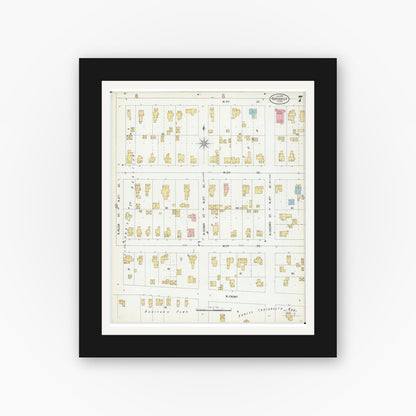 Old map wall art mockup — black gallery frame with white mat — Sanborn Fire Insurance Map from Faribault, Rice County, Minnesota (1899), Sheet #0007