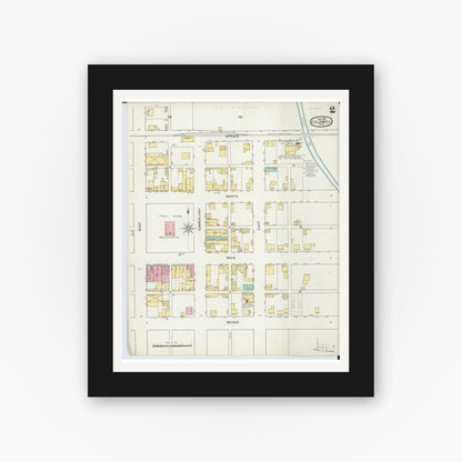 Old map wall art mockup — black gallery frame with white mat — Sanborn Fire Insurance Map from Caldwell, Noble County, Ohio (1895), Sheet #0002
