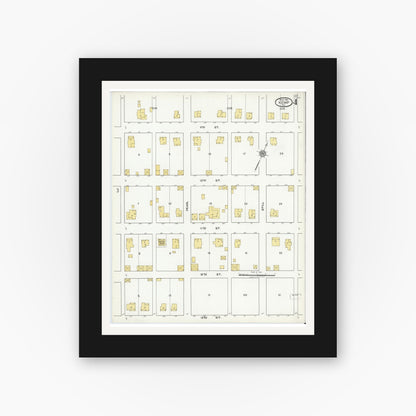 Old map wall art mockup — black gallery frame with white mat — Sanborn Fire Insurance Map from Kemp, Kaufman County, Texas (1921), Sheet #0004