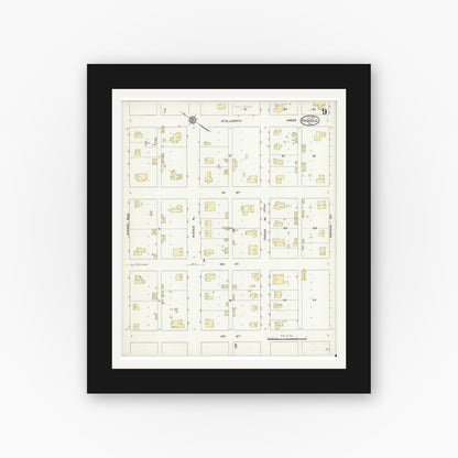 Old map wall art mockup — black gallery frame with white mat — Sanborn Fire Insurance Map from Rosebud, Falls County, Texas (1914), Sheet #0009