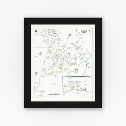 Old map wall art mockup — black gallery frame with white mat — Sanborn Fire Insurance Map from Walpole, Norfolk County, Massachusetts (1927), Sheet #0006