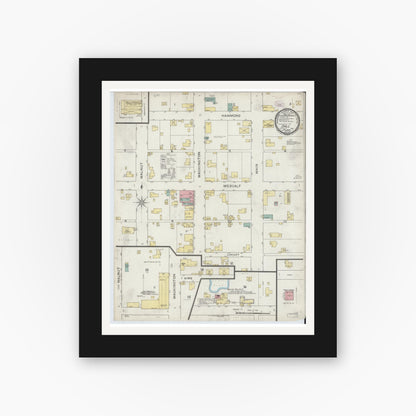 Old map wall art mockup — black gallery frame with white mat — Sanborn Fire Insurance Map from Dale, Spencer County, Indiana (1894), Sheet #0001