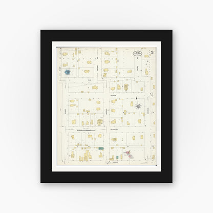 Old map wall art mockup — black gallery frame with white mat — Sanborn Fire Insurance Map from Tolono, Champaign County, Illinois (1907), Sheet #0003