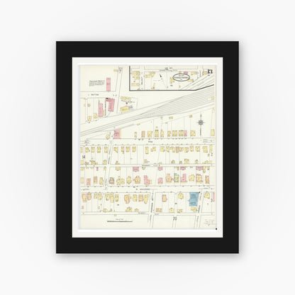 Old map wall art mockup — black gallery frame with white mat — Sanborn Fire Insurance Map from Punxsutawney, Jefferson County, Pennsylvania (1912), Sheet #0013