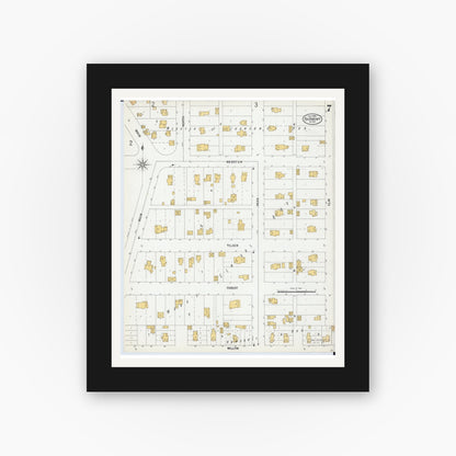 Old map wall art mockup — black gallery frame with white mat — Sanborn Fire Insurance Map from Fairmont, Martin County, Minnesota (1900), Sheet #0007