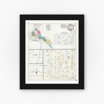 Old map wall art mockup — black gallery frame with white mat — Sanborn Fire Insurance Map from Nelsonville, Athens County, Ohio (1900), Sheet #0001