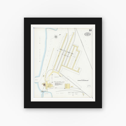 Old map wall art mockup — black gallery frame with white mat — Sanborn Fire Insurance Map from Tomahawk, Lincoln County, Wisconsin (1898), Sheet #0010