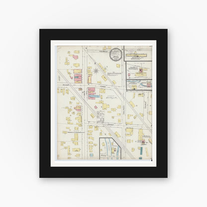 Old map wall art mockup — black gallery frame with white mat — Sanborn Fire Insurance Map from Avoca, Steuben County, New York (1893), Sheet #0001