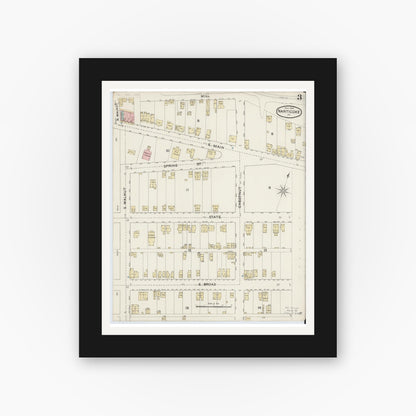 Old map wall art mockup — black gallery frame with white mat — Sanborn Fire Insurance Map from Nanticoke, Luzerne County, Pennsylvania (1888), Sheet #0003