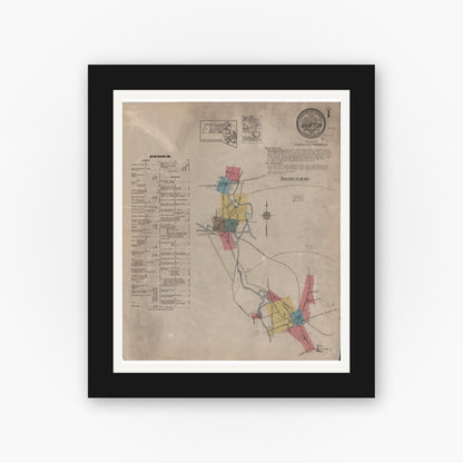Old map wall art mockup — black gallery frame with white mat — Sanborn Fire Insurance Map from Grafton, Worcester County, Massachusetts (1922), Sheet #0001