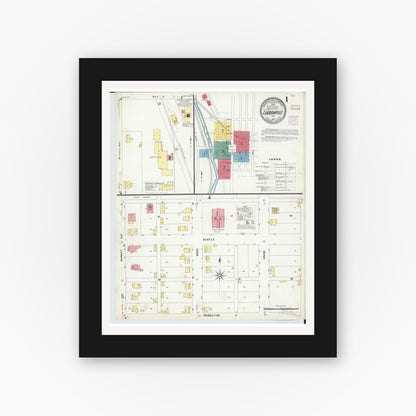 Old map wall art mockup — black gallery frame with white mat — Sanborn Fire Insurance Map from Loudonville, Ashland County, Ohio (1907) - Complete Map Set