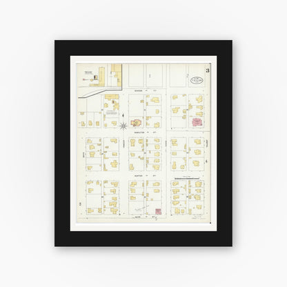 Old map wall art mockup — black gallery frame with white mat — Sanborn Fire Insurance Map from Taylor, Williamson County, Texas (1904), Sheet #0003
