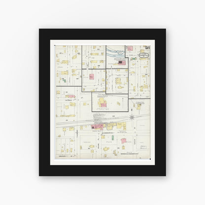 Old map wall art mockup — black gallery frame with white mat — Sanborn Fire Insurance Map from Springfield, Greene County, Missouri (1896), Sheet #0026