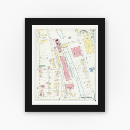 Old map wall art mockup — black gallery frame with white mat — Sanborn Fire Insurance Map from Freeport, Armstrong County, Pennsylvania (1897), Sheet #0004