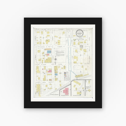 Old map wall art mockup — black gallery frame with white mat — Sanborn Fire Insurance Map from Augusta, Kalamazoo County, Michigan (1932), Sheet #0001