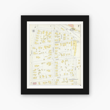 Old map wall art mockup — black gallery frame with white mat — Sanborn Fire Insurance Map from Palestine, Anderson County, Texas (1905), Sheet #0007