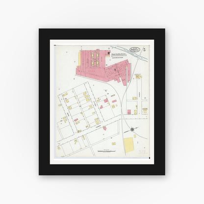 Old map wall art mockup — black gallery frame with white mat — Sanborn Fire Insurance Map from Roseville, Perry And Muskingum Counties, Ohio (1918), Sheet #0005
