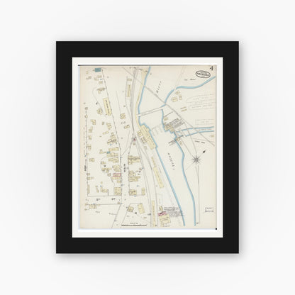 Old map wall art mockup — black gallery frame with white mat — Sanborn Fire Insurance Map from Necedah, Juneau County, Wisconsin (1885), Sheet #0004