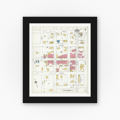 Old map wall art mockup — black gallery frame with white mat — Sanborn Fire Insurance Map from Starke, Bradford County, Florida (1920), Sheet #0002