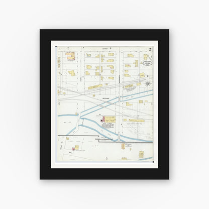 Old map wall art mockup — black gallery frame with white mat — Sanborn Fire Insurance Map from Alma, Gratiot County, Michigan (1902), Sheet #0005