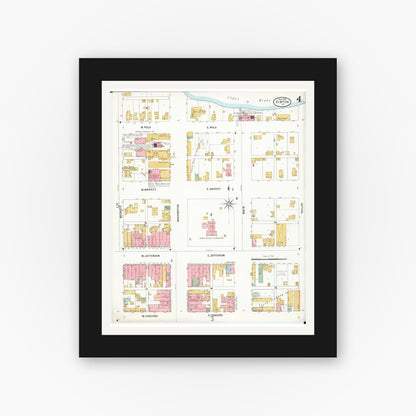 Old map wall art mockup — black gallery frame with white mat — Sanborn Fire Insurance Map from Vinton, Benton County, Iowa (1899), Sheet #0004