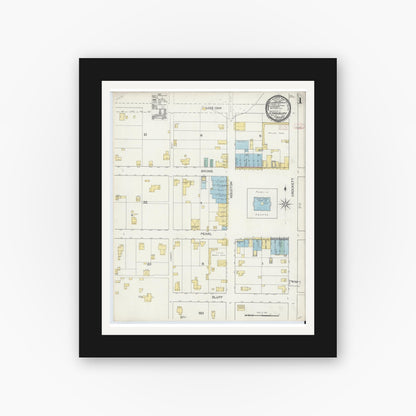 Old map wall art mockup — black gallery frame with white mat — Sanborn Fire Insurance Map from Granbury, Hood County, Texas (1893) - Complete Map Set