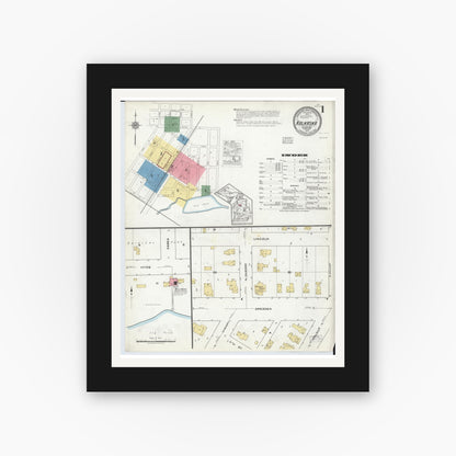 Old map wall art mockup — black gallery frame with white mat — Sanborn Fire Insurance Map from Kalkaska, Kalkaska County, Michigan (1917), Sheet #0001