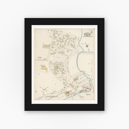 Old map wall art mockup — black gallery frame with white mat — Sanborn Fire Insurance Map from Arlington, Middlesex County, Massachusetts (1922), Sheet #0002
