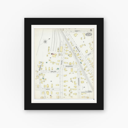 Old map wall art mockup — black gallery frame with white mat — Sanborn Fire Insurance Map from Newton, Middlesex County, Massachusetts (1892), Sheet #0006