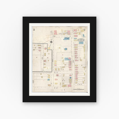 Old map wall art mockup — black gallery frame with white mat — Sanborn Fire Insurance Map from Pennsburg, Montgomery County, Pennsylvania (1933), Sheet #0002